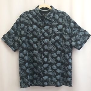 Nat Nast Camp Shirt Silk Cotton Button Up Hawaiian Blue Tropical Print Large
